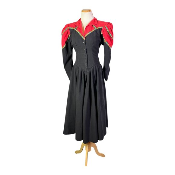 Vintage 1980s MENU Size 8 Western Style Dress V-Waist Puffed Sleeves *Flaw - Picture 1 of 15